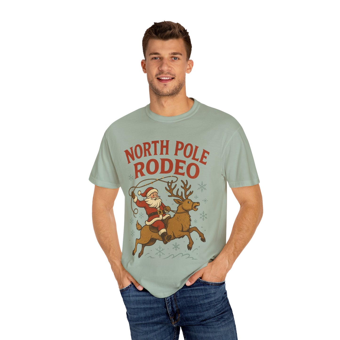 North Pole Rodeo T-shirt | Santa Riding Reindeer, Christmas Western Graphic, Comfort Colors
