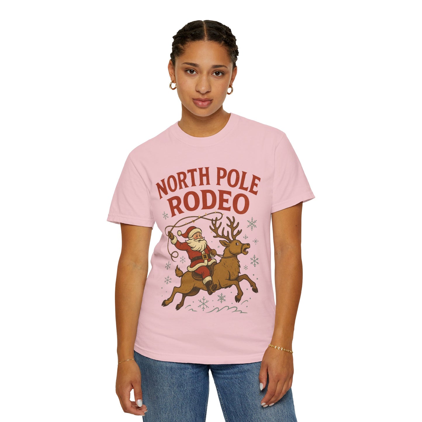 North Pole Rodeo T-shirt | Santa Riding Reindeer, Christmas Western Graphic, Comfort Colors