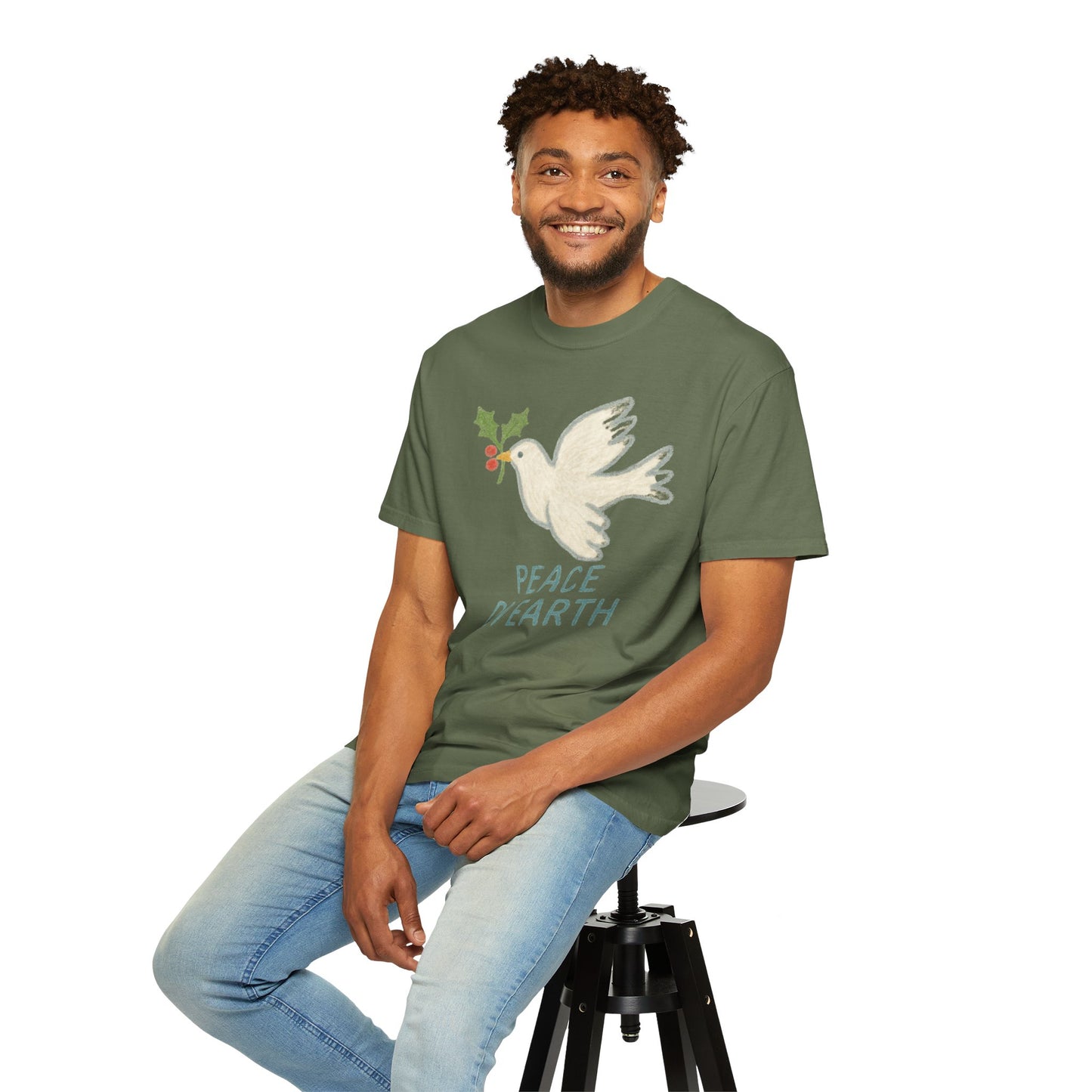 Peace on Earth Dove T-shirt | Holiday Dove with Holly Branch Comfort Colors T-Shirt