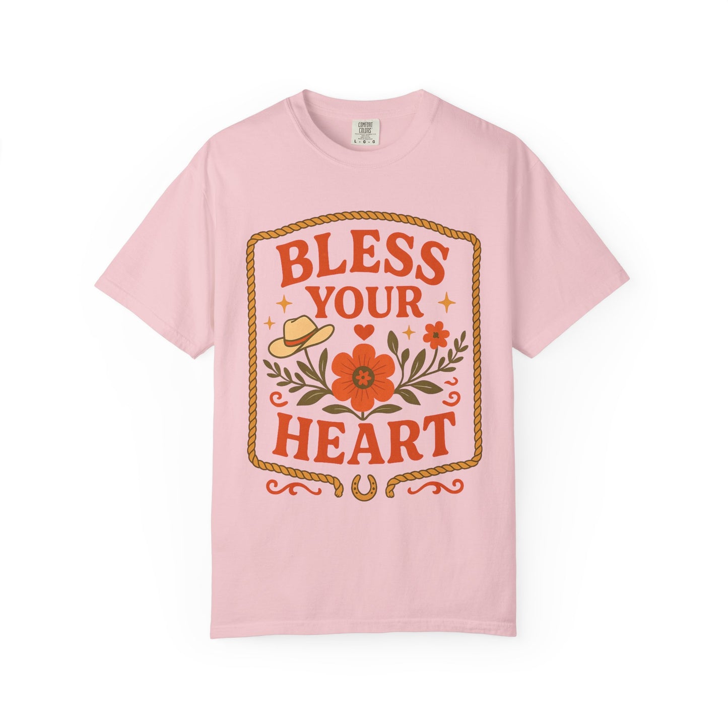 Bless Your Heart T-shirt | Floral Western Hat Horseshoe Design, Comfort Colors