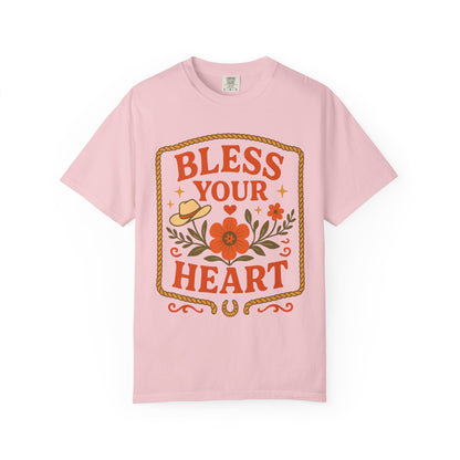 Bless Your Heart T-shirt | Floral Western Hat Horseshoe Design, Comfort Colors