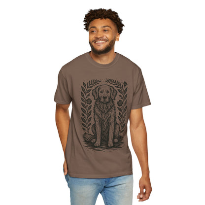 Golden Retriever Illustration T-shirt | Floral Laurel Dog Portrait Comfort Colors Dog Lovers T-shirt