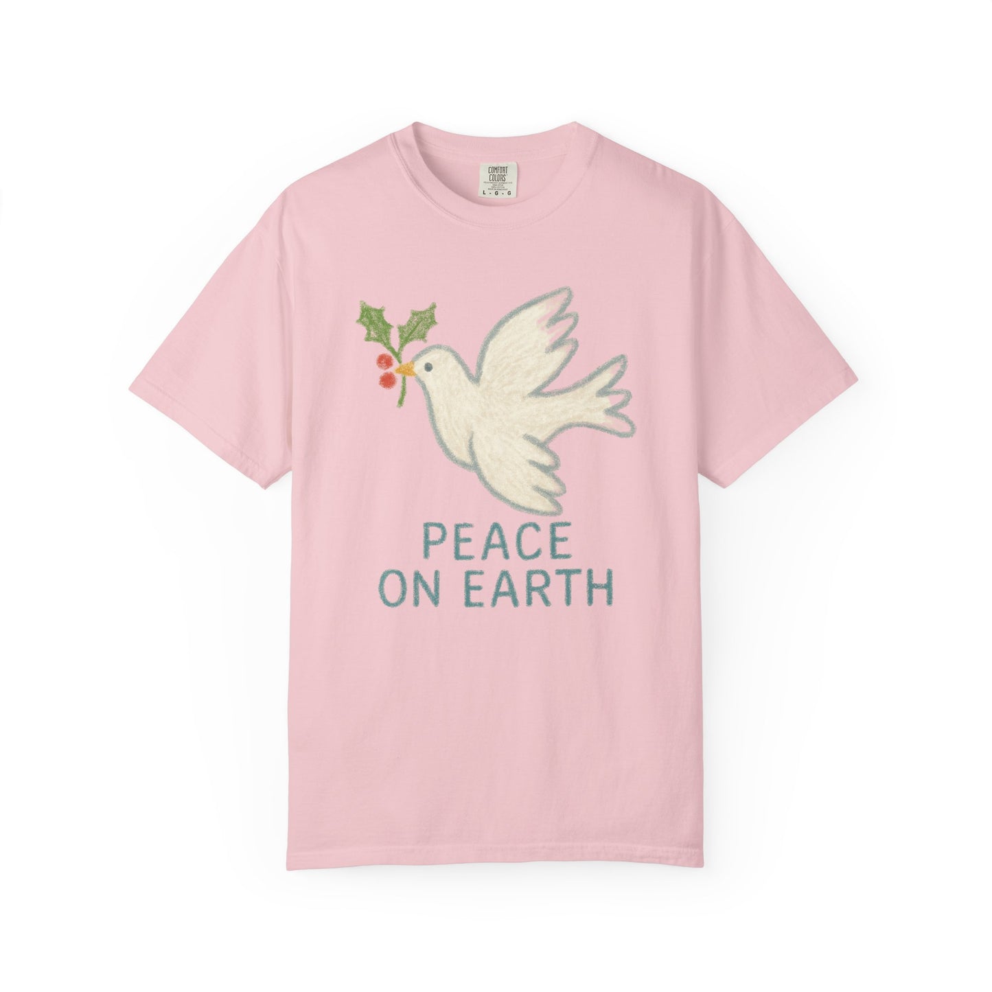 Peace on Earth Dove T-shirt | Holiday Dove with Holly Branch Comfort Colors T-Shirt