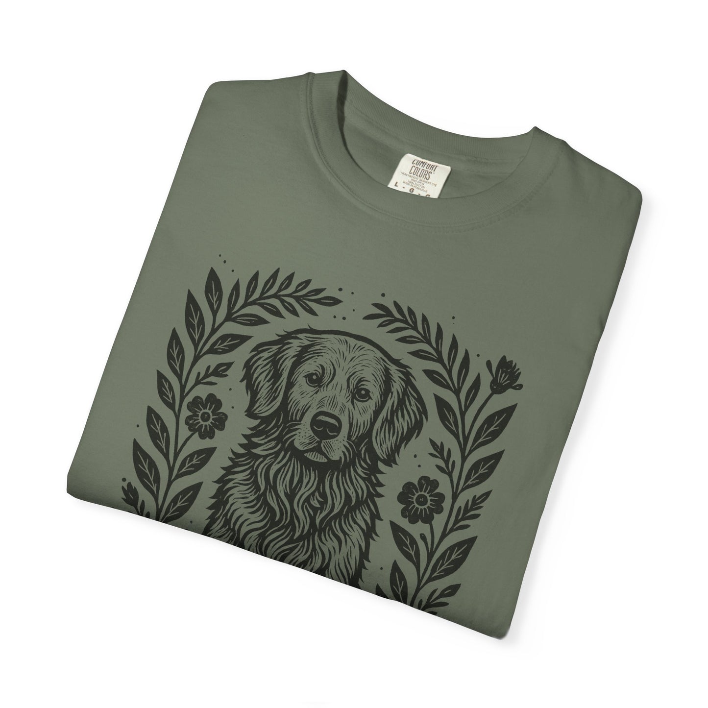 Golden Retriever Illustration T-shirt | Floral Laurel Dog Portrait Comfort Colors Dog Lovers T-shirt