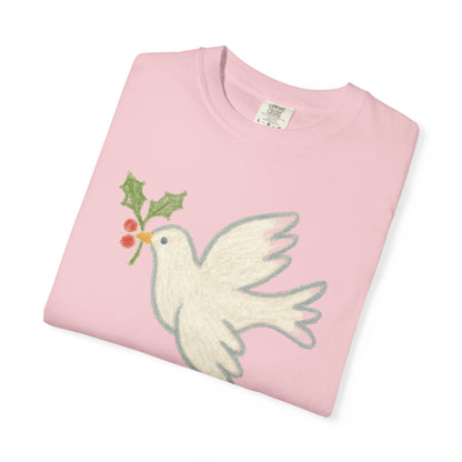 Peace on Earth Dove T-shirt | Holiday Dove with Holly Branch Comfort Colors T-Shirt