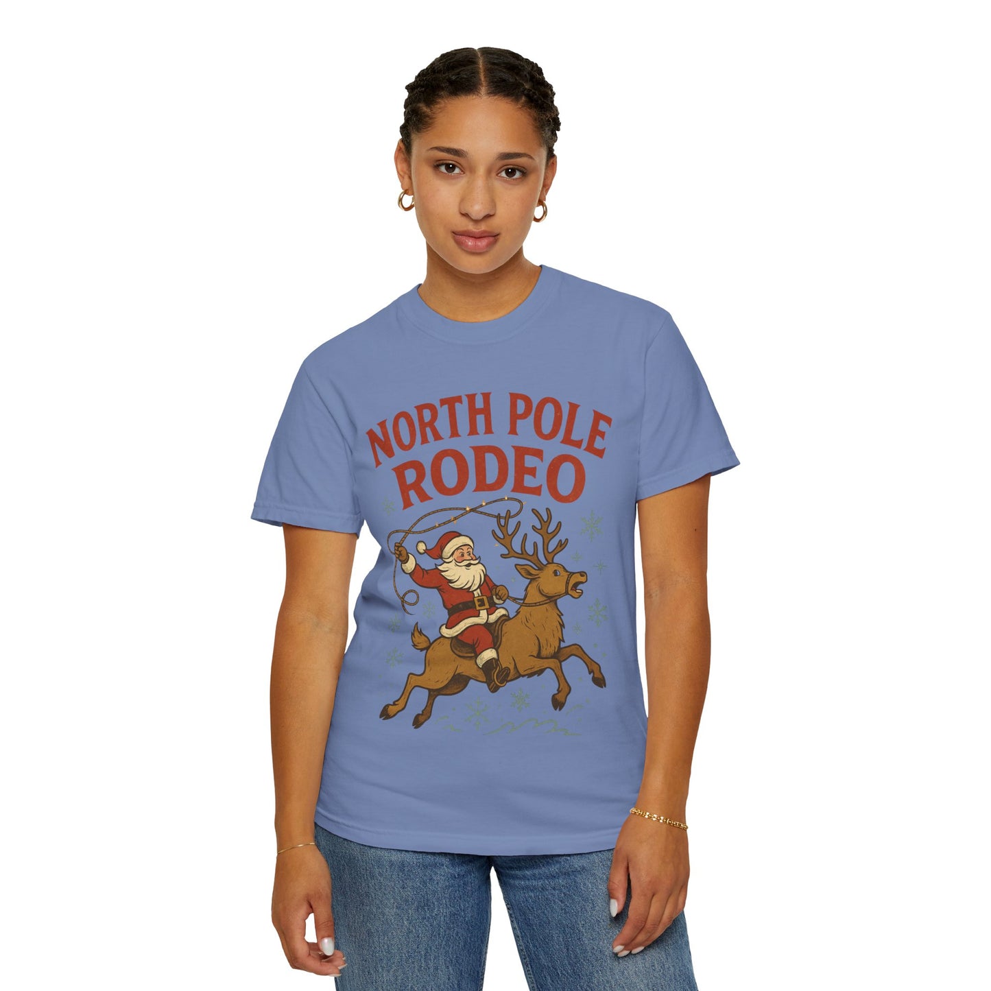 North Pole Rodeo T-shirt | Santa Riding Reindeer, Christmas Western Graphic, Comfort Colors