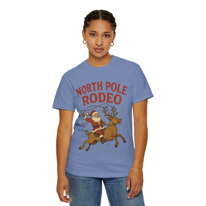 North Pole Rodeo T-shirt | Santa Riding Reindeer, Christmas Western Graphic, Comfort Colors