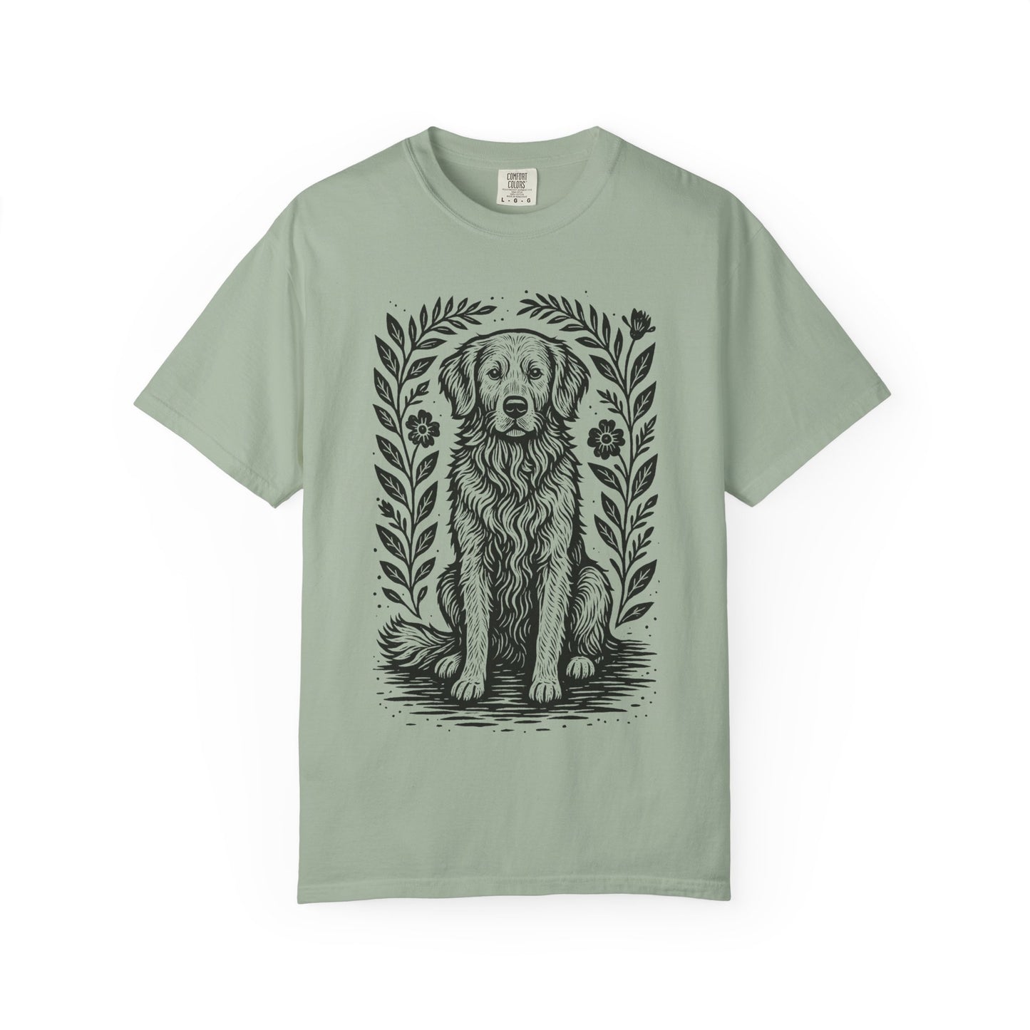 Golden Retriever Illustration T-shirt | Floral Laurel Dog Portrait Comfort Colors Dog Lovers T-shirt