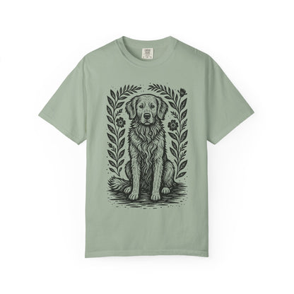 Golden Retriever Illustration T-shirt | Floral Laurel Dog Portrait Comfort Colors Dog Lovers T-shirt