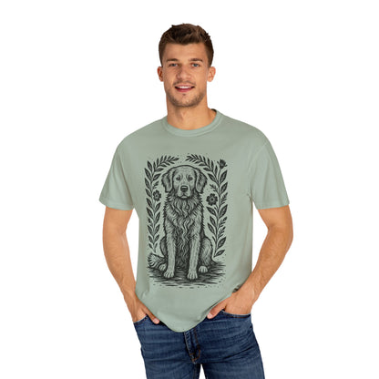 Golden Retriever Illustration T-shirt | Floral Laurel Dog Portrait Comfort Colors Dog Lovers T-shirt