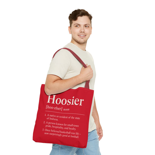 Hoosier Definition Tote Bag — Indiana Pride Red Canvas Tote (Hoosier [hoo-zher] noun)
