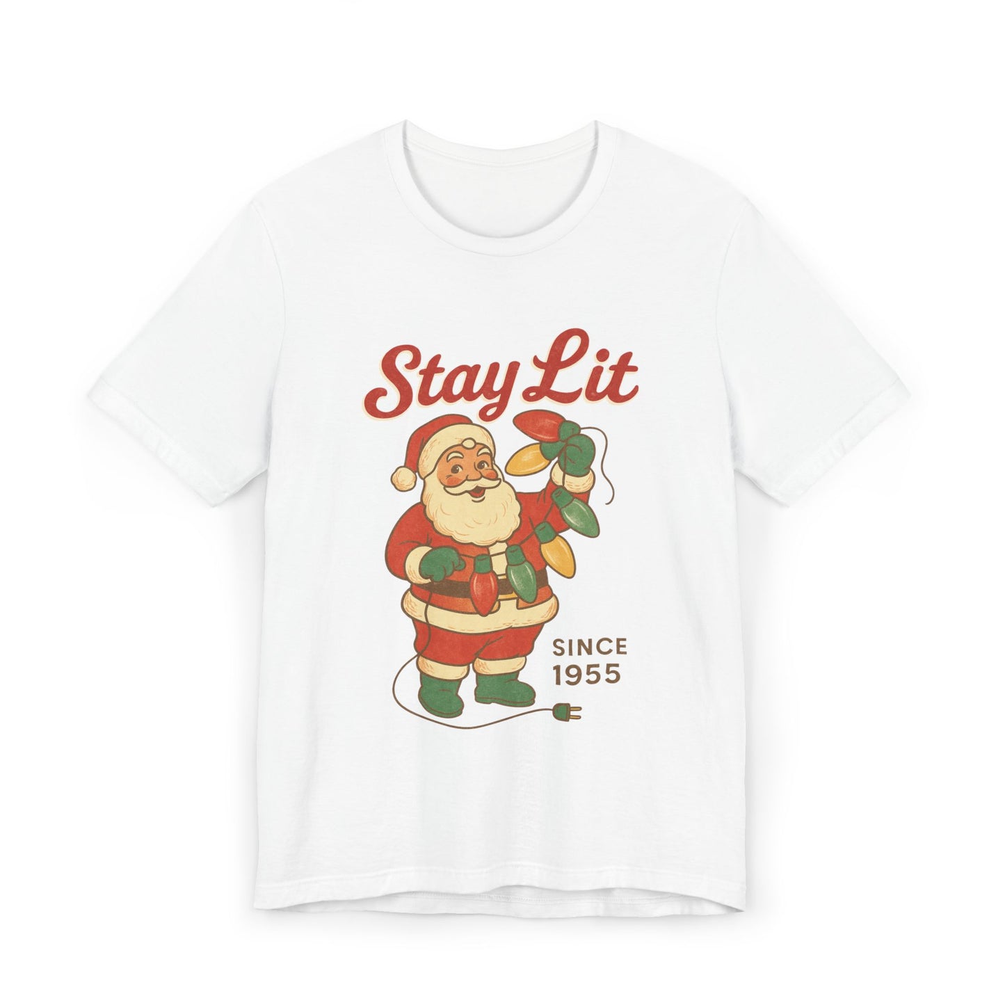 Stay Lit Vintage Santa T-Shirt, Funny Christmas Tee, Holiday Apparel, Unisex Holiday Shirt, Christmas Gift, Festive Wear