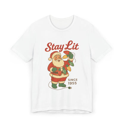 Stay Lit Vintage Santa T-Shirt, Funny Christmas Tee, Holiday Apparel, Unisex Holiday Shirt, Christmas Gift, Festive Wear