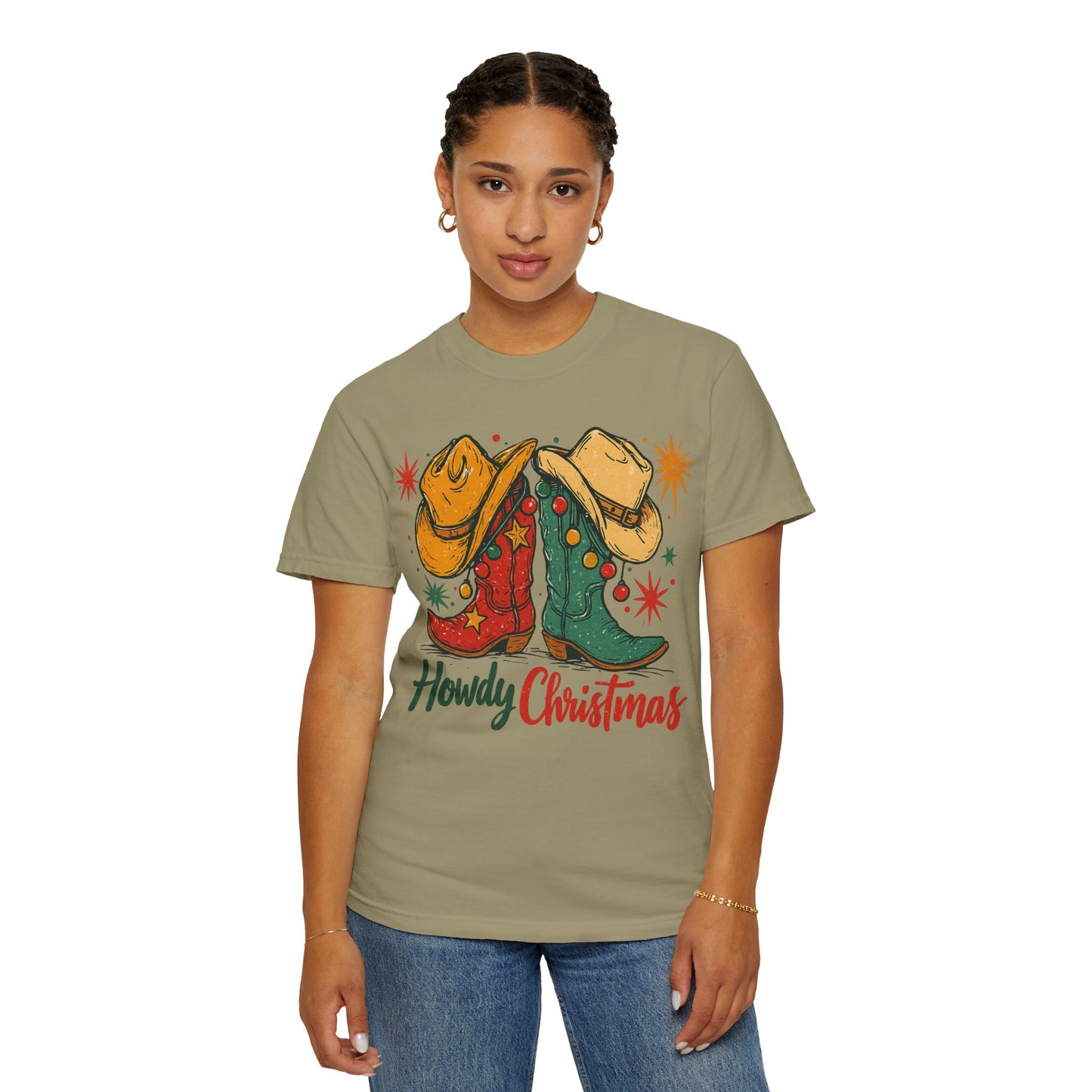Howdy Christmas Cowboy Boots and Hats T-Shirt | Western Holiday Graphic, Comfort Colors