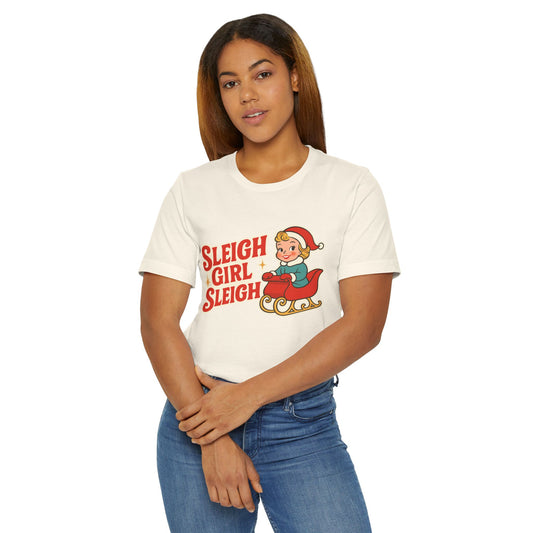 Sleigh Girl Sleigh T-Shirt | Vintage Elf on Sleigh Christmas Shirt