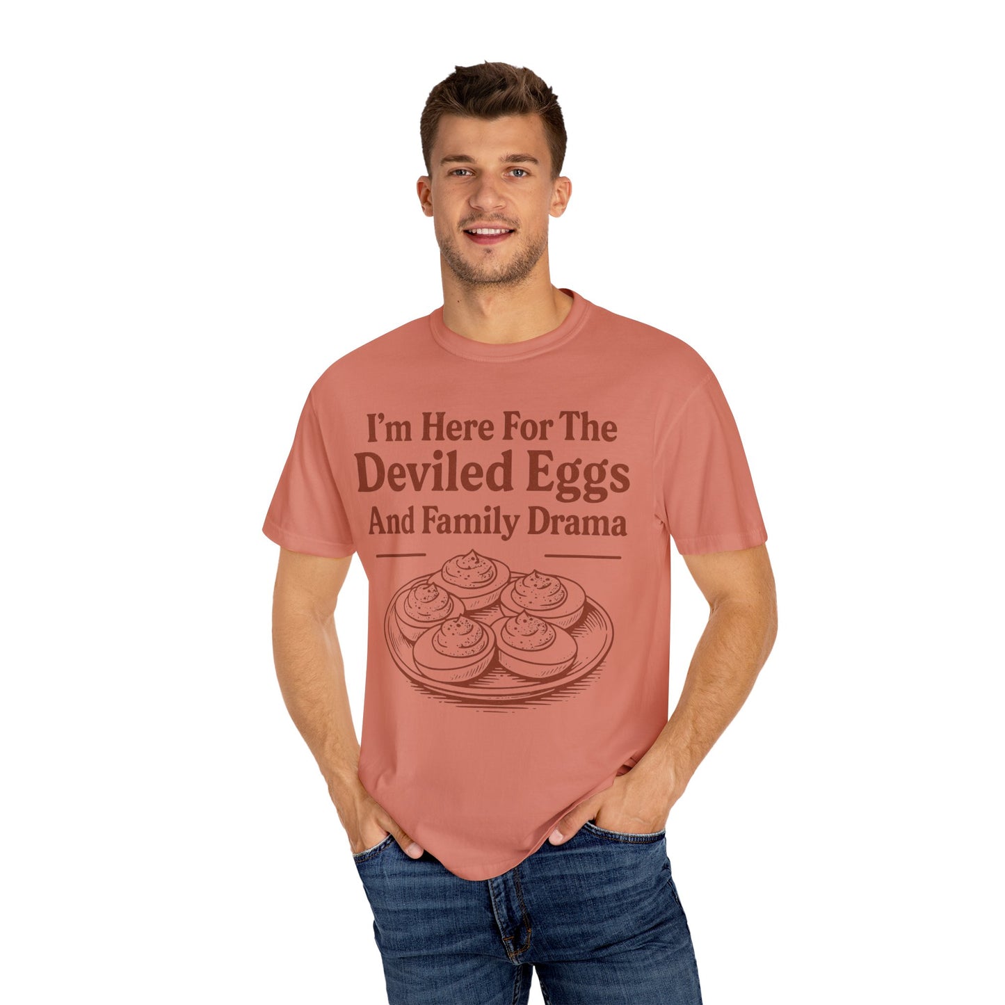 Thanksgiving Deviled Eggs Unisex Garment-Dyed T-shirt, Family Drama Holiday Tee, Funny Turkey Day Shirt, Fall Comfort Colors tshirt