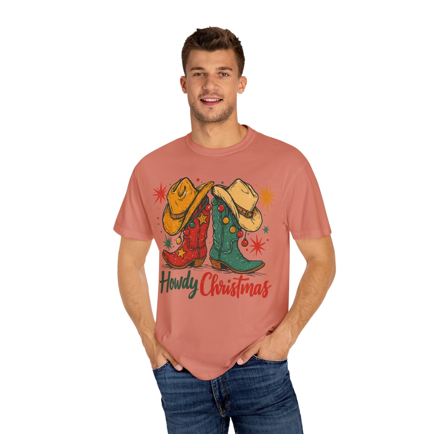 Howdy Christmas Cowboy Boots and Hats T-Shirt | Western Holiday Graphic, Comfort Colors