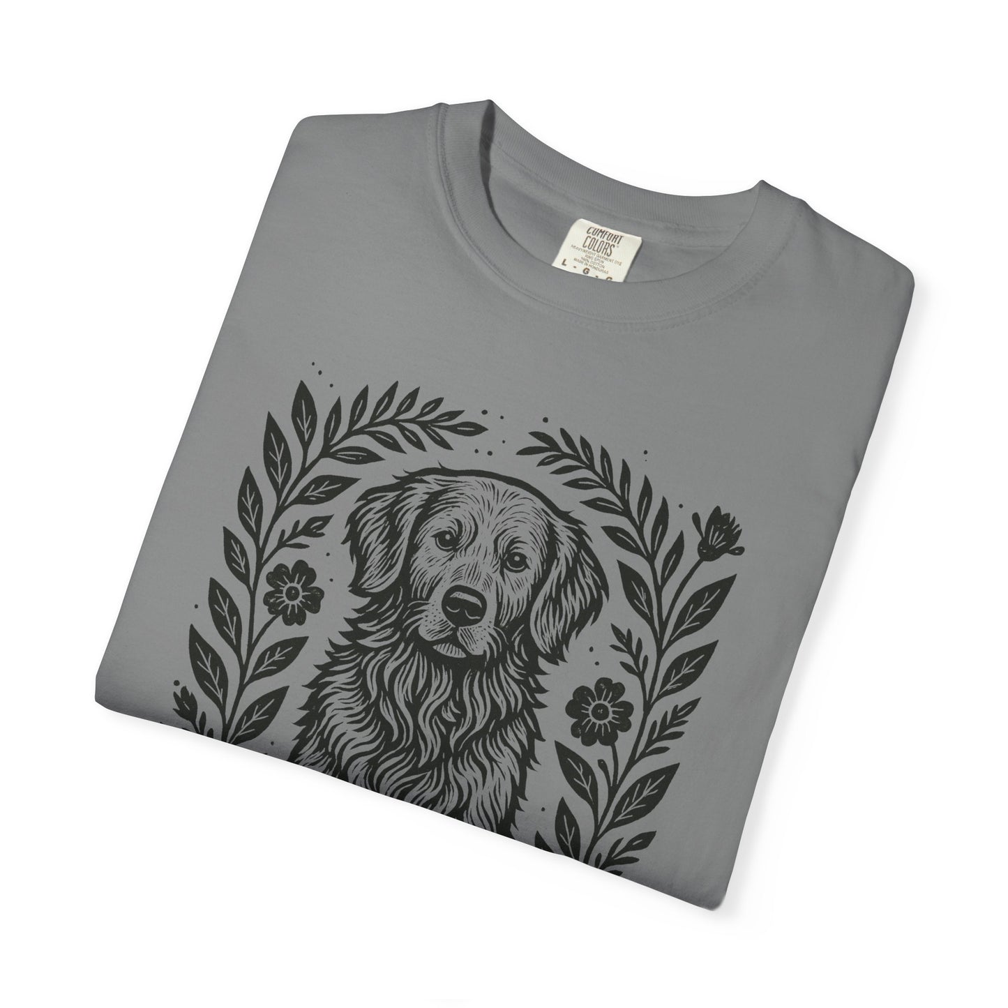Golden Retriever Illustration T-shirt | Floral Laurel Dog Portrait Comfort Colors Dog Lovers T-shirt