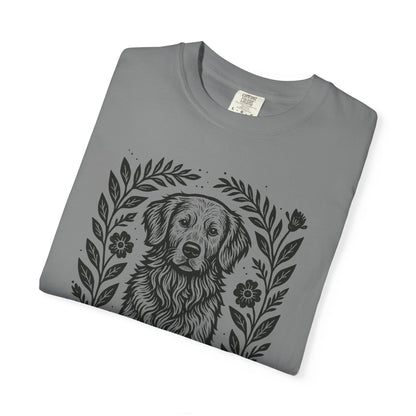 Golden Retriever Illustration T-shirt | Floral Laurel Dog Portrait Comfort Colors Dog Lovers T-shirt