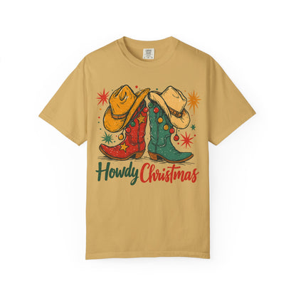 Howdy Christmas Cowboy Boots and Hats T-Shirt | Western Holiday Graphic, Comfort Colors