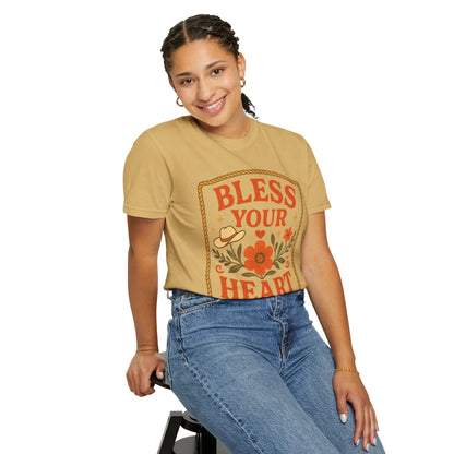 Bless Your Heart T-shirt | Floral Western Hat Horseshoe Design, Comfort Colors