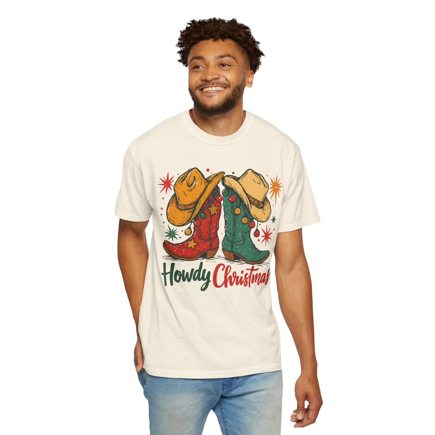 Howdy Christmas Cowboy Boots and Hats T-Shirt | Western Holiday Graphic, Comfort Colors