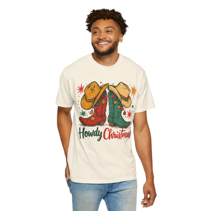 Howdy Christmas Cowboy Boots and Hats T-Shirt | Western Holiday Graphic, Comfort Colors