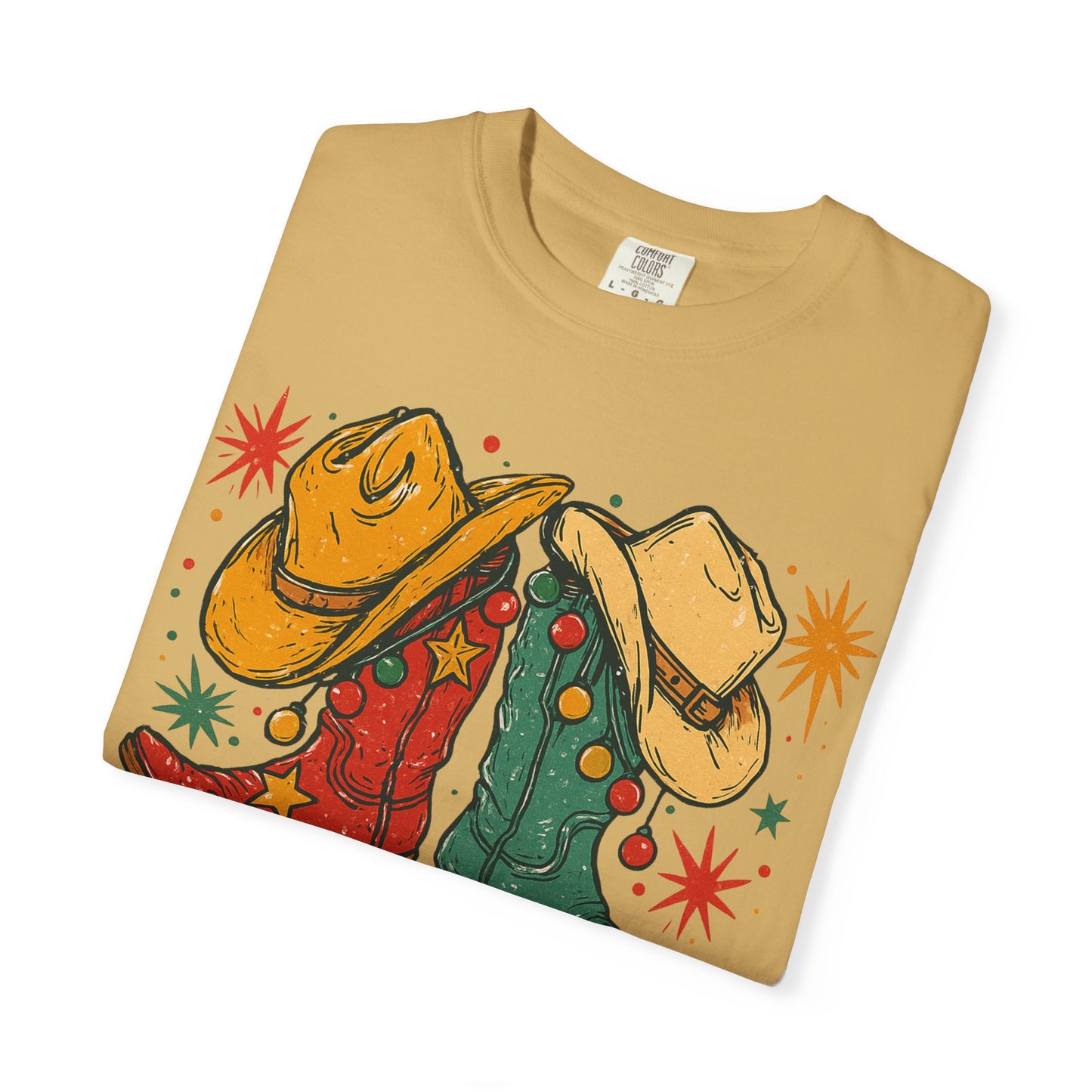 Howdy Christmas Cowboy Boots and Hats T-Shirt | Western Holiday Graphic, Comfort Colors