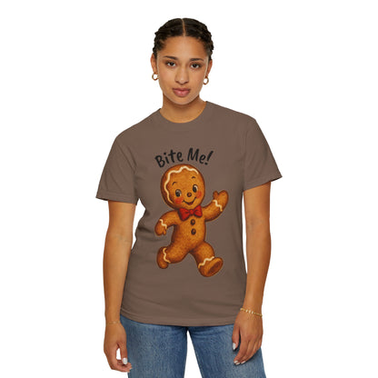 Cute Gingerbread Cookie T-Shirt | Retro Holiday Baking Graphic, Comfort Colors, Bite Me