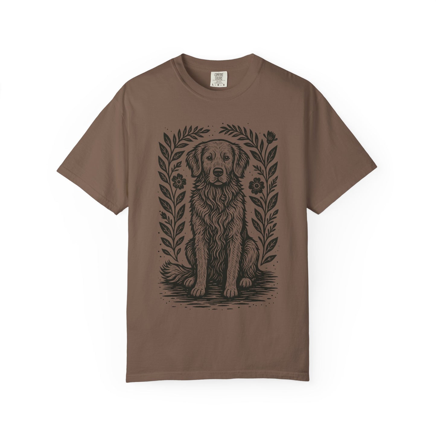 Golden Retriever Illustration T-shirt | Floral Laurel Dog Portrait Comfort Colors Dog Lovers T-shirt