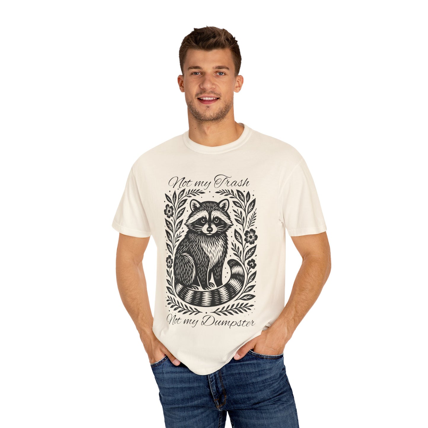 Woodcut Raccoon Illustration T-Shirt | Forest Animal Tee, Wildlife lover Comfort Colors T-shirt, Not my Trash Funny shirt