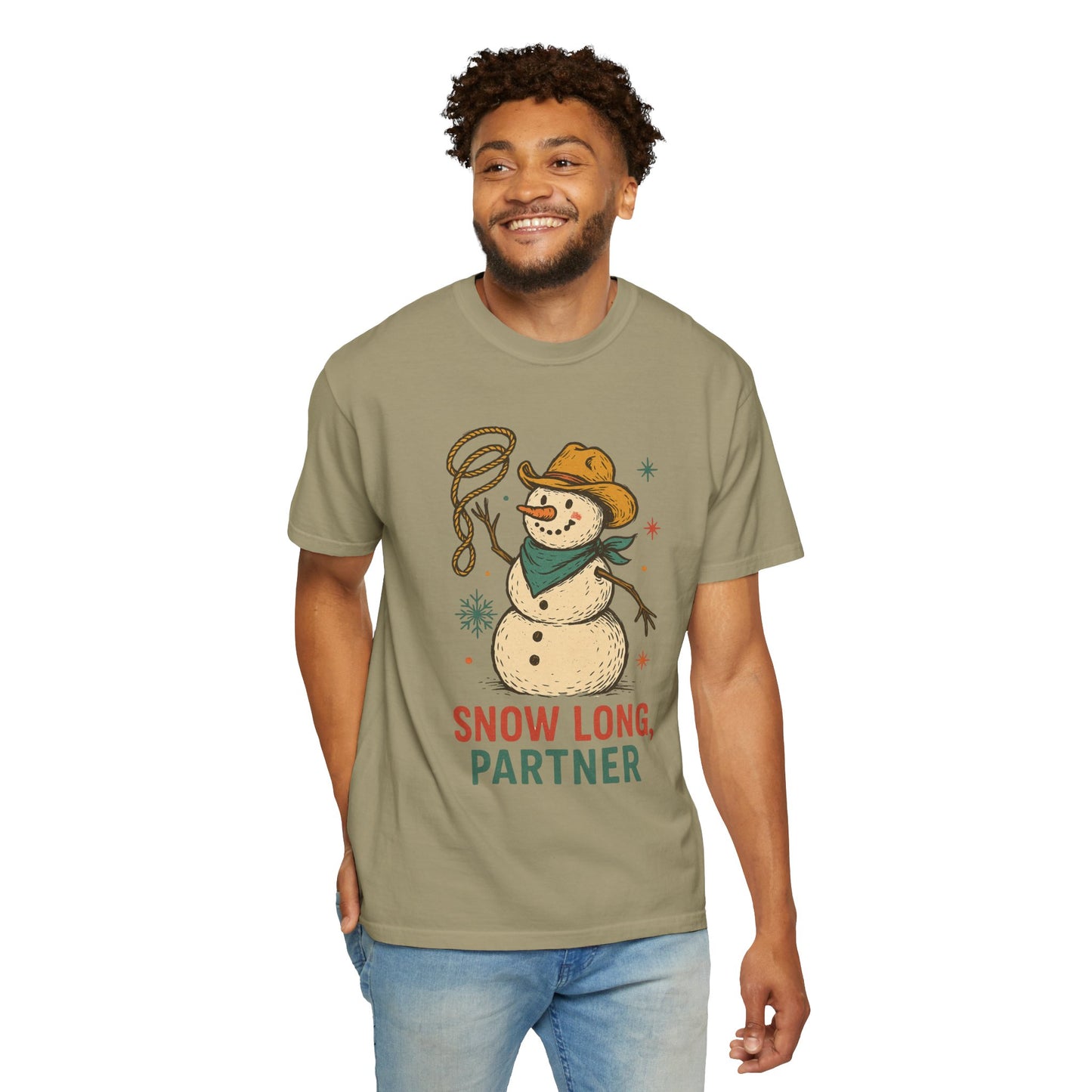 Snow Long Comfort Colors Western Snowman T-shirt - Winter Holiday Tee, Unisex Shirt, Christmas Gift, Festive Graphic Top, Seasonal Apparel