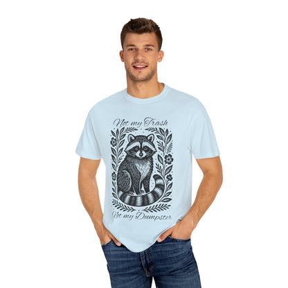 Woodcut Raccoon Illustration T-Shirt | Forest Animal Tee, Wildlife lover Comfort Colors T-shirt, Not my Trash Funny shirt