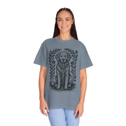 Golden Retriever Illustration T-shirt | Floral Laurel Dog Portrait Comfort Colors Dog Lovers T-shirt