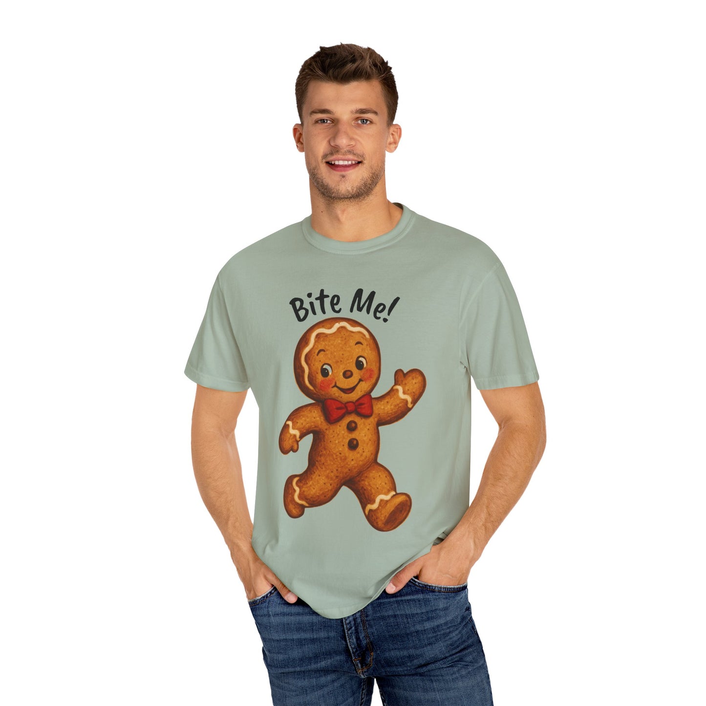 Cute Gingerbread Cookie T-Shirt | Retro Holiday Baking Graphic, Comfort Colors, Bite Me