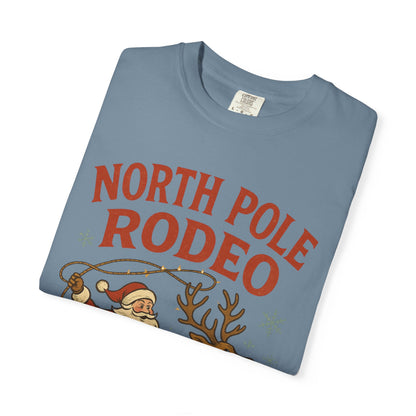 North Pole Rodeo T-shirt | Santa Riding Reindeer, Christmas Western Graphic, Comfort Colors