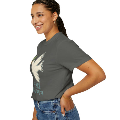 Peace on Earth Dove T-shirt | Holiday Dove with Holly Branch Comfort Colors T-Shirt