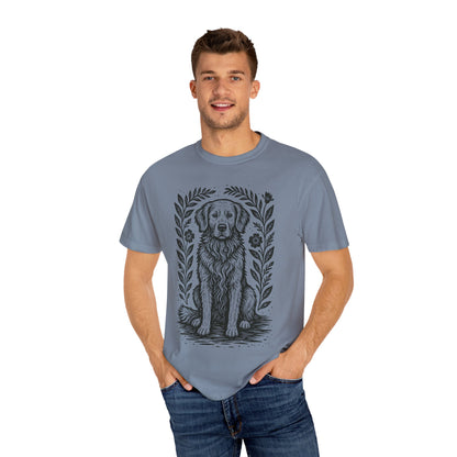 Golden Retriever Illustration T-shirt | Floral Laurel Dog Portrait Comfort Colors Dog Lovers T-shirt