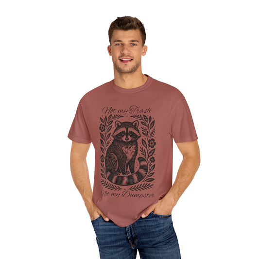 Woodcut Raccoon Illustration T-Shirt | Forest Animal Tee, Wildlife lover Comfort Colors T-shirt, Not my Trash Funny shirt