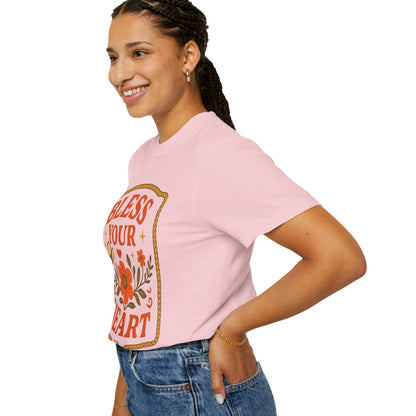 Bless Your Heart T-shirt | Floral Western Hat Horseshoe Design, Comfort Colors