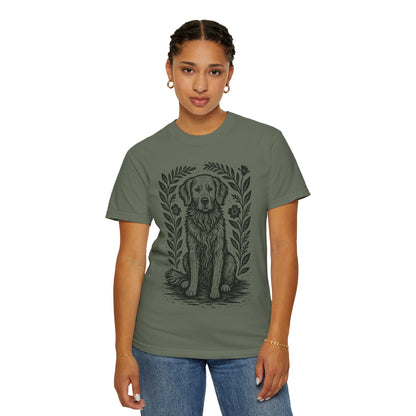 Golden Retriever Illustration T-shirt | Floral Laurel Dog Portrait Comfort Colors Dog Lovers T-shirt