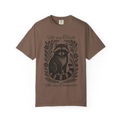 Woodcut Raccoon Illustration T-Shirt | Forest Animal Tee, Wildlife lover Comfort Colors T-shirt, Not my Trash Funny shirt