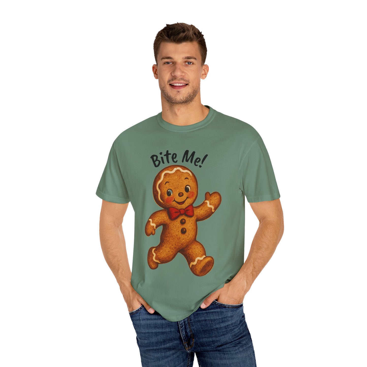 Cute Gingerbread Cookie T-Shirt | Retro Holiday Baking Graphic, Comfort Colors, Bite Me