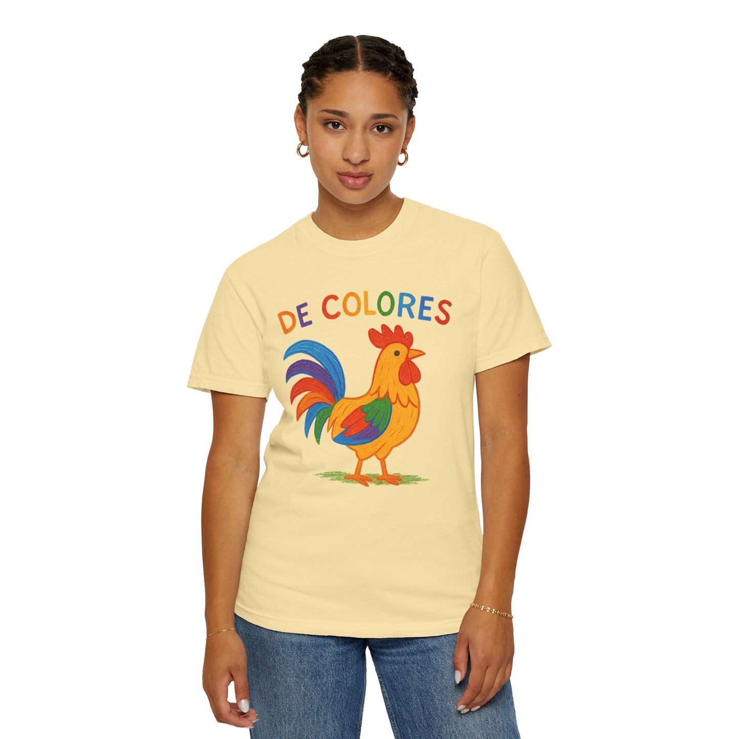 De Colores Comfort Colors Rooster T-shirt, Colorful Unisex Tee, Vibrant Rooster Shirt, Rainbow Chicken Top, Chicken Lover Gift
