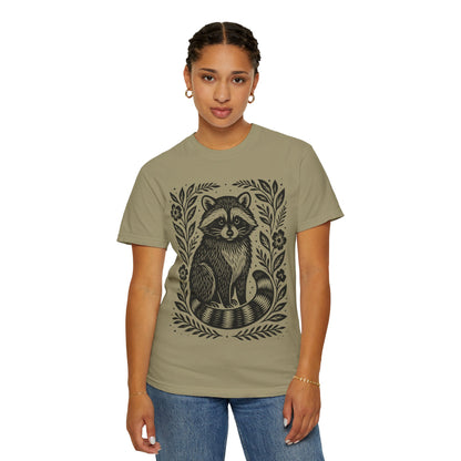 Woodcut Raccoon Illustration T-Shirt | Forest Animal Tee Wildlife lover Comfort Colors T-shirt