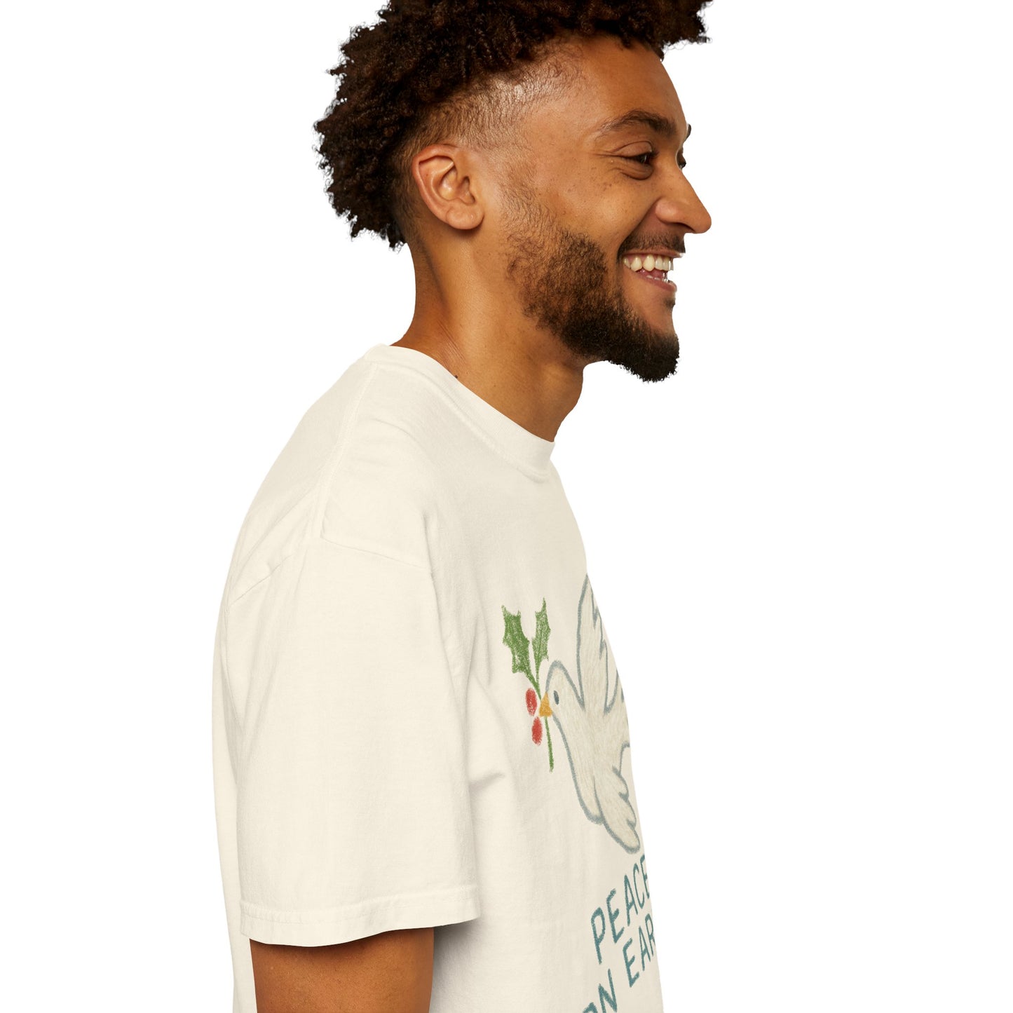Peace on Earth Dove T-shirt | Holiday Dove with Holly Branch Comfort Colors T-Shirt