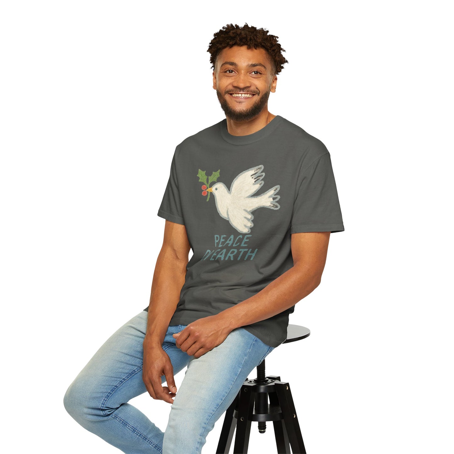 Peace on Earth Dove T-shirt | Holiday Dove with Holly Branch Comfort Colors T-Shirt