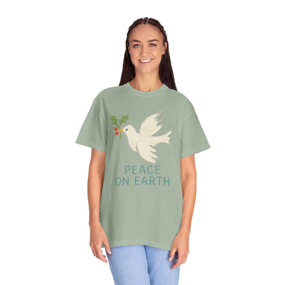Peace on Earth Dove T-shirt | Holiday Dove with Holly Branch Comfort Colors T-Shirt