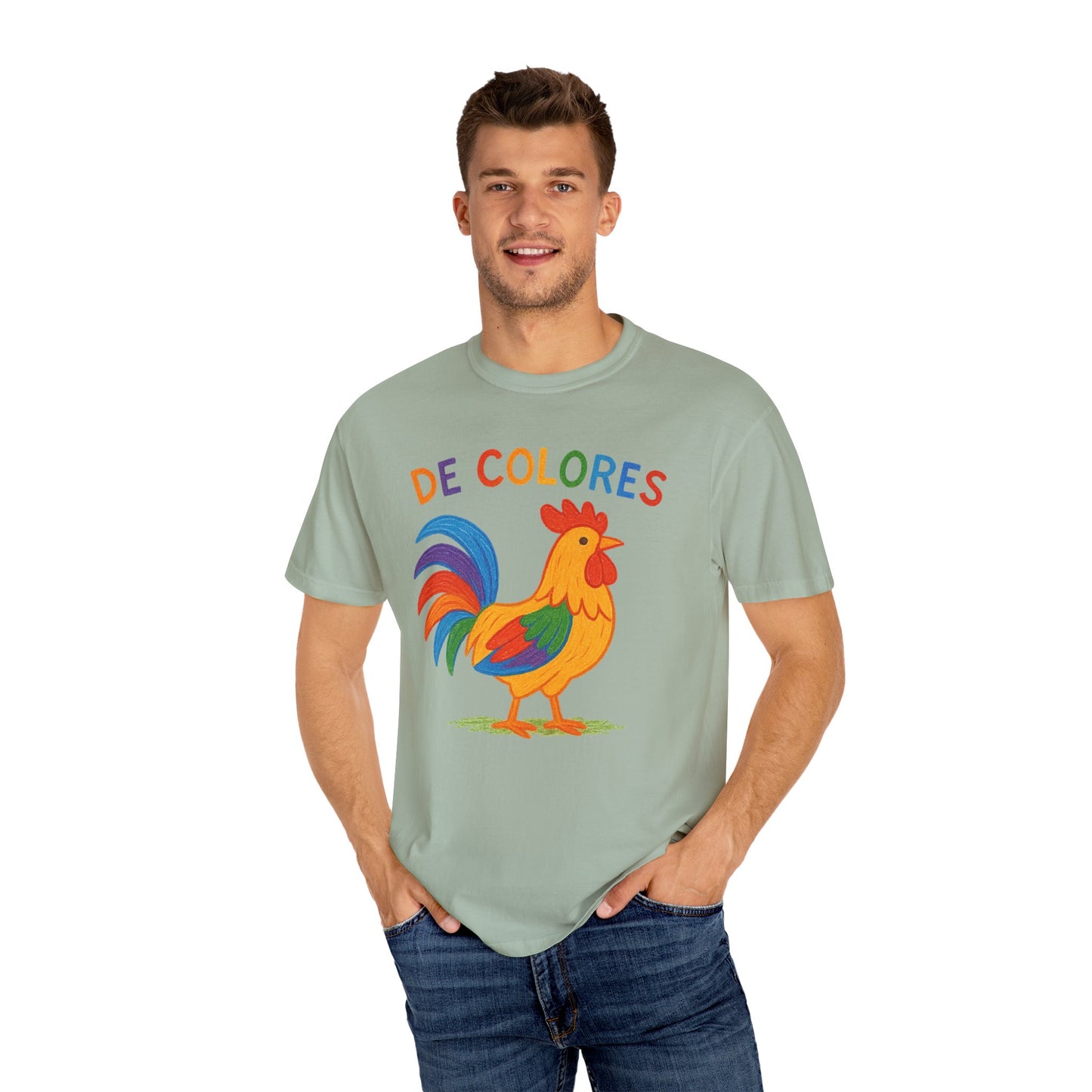 De Colores Comfort Colors Rooster T-shirt, Colorful Unisex Tee, Vibrant Rooster Shirt, Rainbow Chicken Top, Chicken Lover Gift