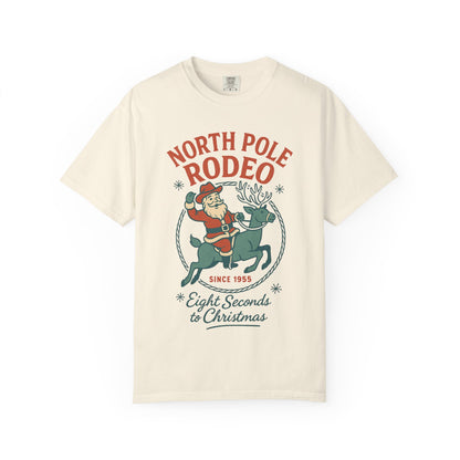 North Pole Rodeo Comfort Colors Tshirt, Christmas Unisex Tee, Holiday Graphic Shirt, Soft Cotton Top, Festive Apparel